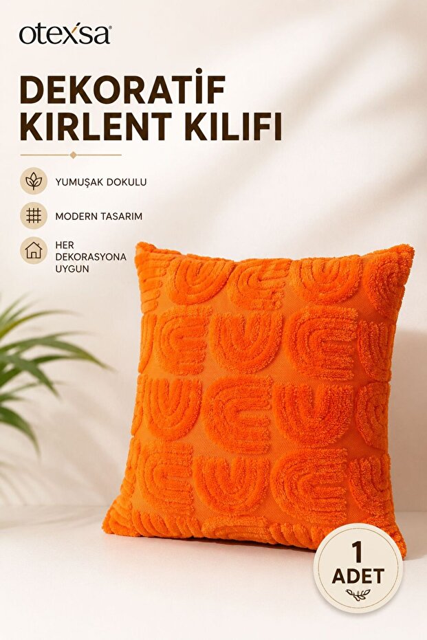 Decorative Embossed Cushion Cover Orange Soft Textured Hidden Zipper Modern 1 Piece