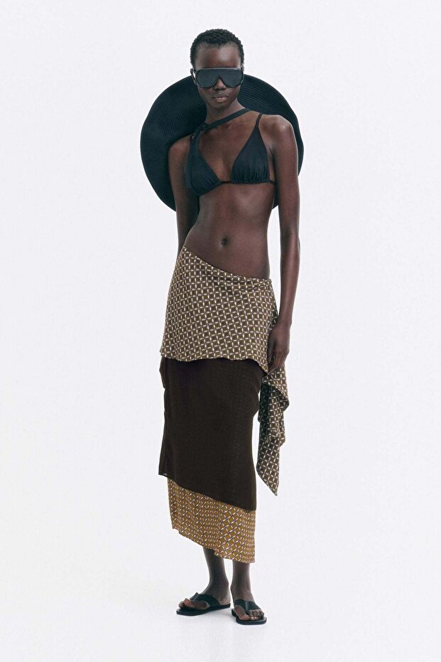 Scarf-detail layered skirt