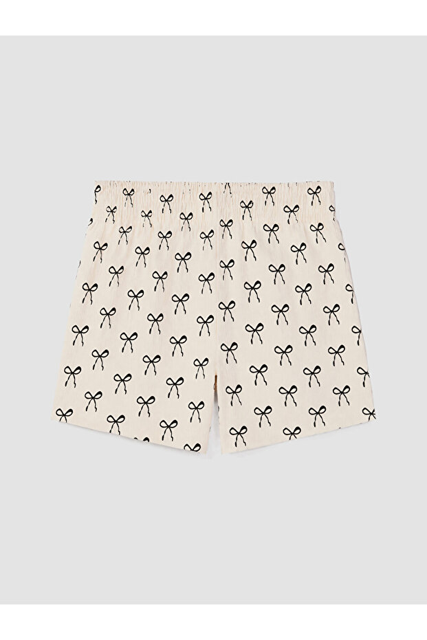 Lcw Kids Ecru Bow Printed Girls' Shorts