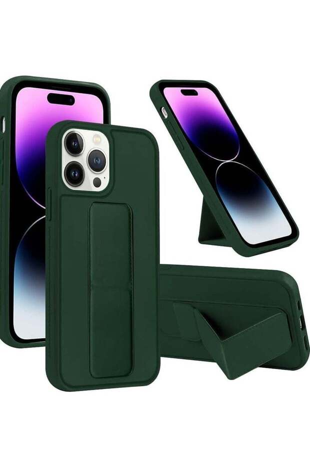 iPhone 16 Pro Green Magnetic Kickstand Case with Premium Silicone Grip, Vertical & Horizontal Hand Strap, and Multi-Stand