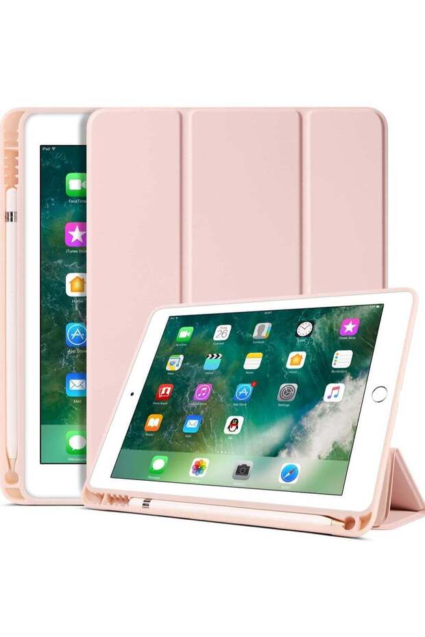 iPad 6th/5th Gen Case with Pencil Holder, Folio Stand Smart Auto Wake/Sleep, 9.7 Inch, Pink