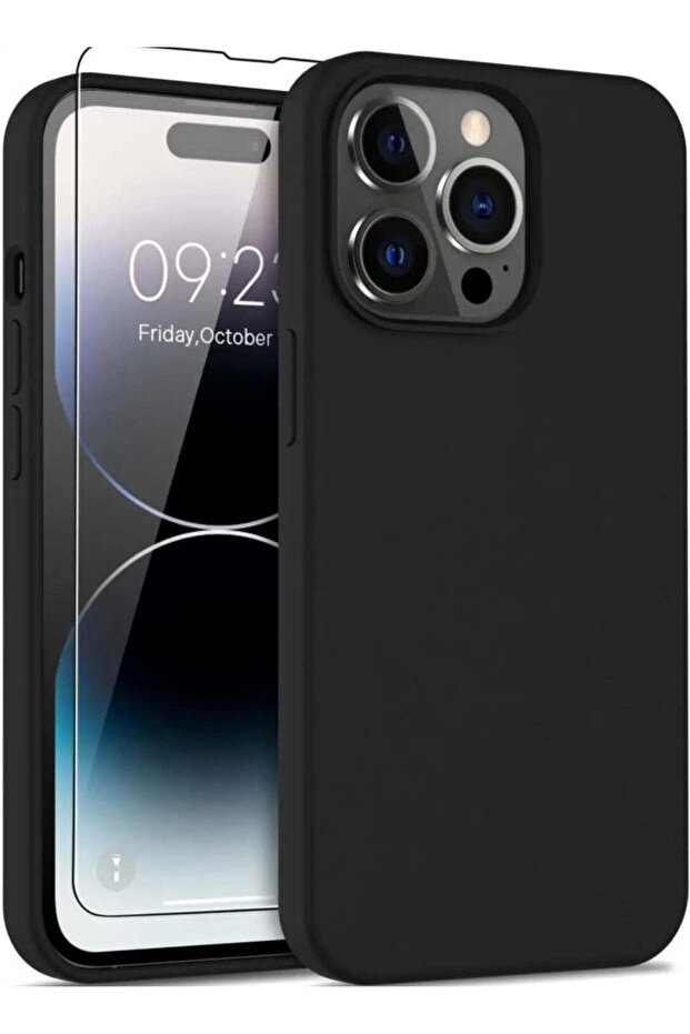 Liquid Silicone Case for iPhone 14 Pro Max with 2 Screen Protectors, Ultra Slim Shockproof (Black)