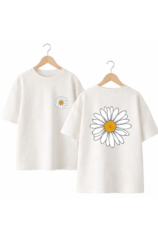 Papatyaa Back and Front Chest Printed 100% Cotton Oversize Loose Regular Fit Crew Neck T-Shirt
