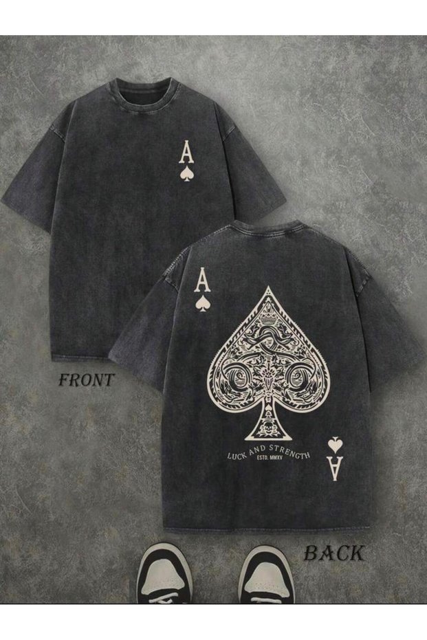 Ace of Spades Printed Washable Vintage Unisex Oversize T-Shirt