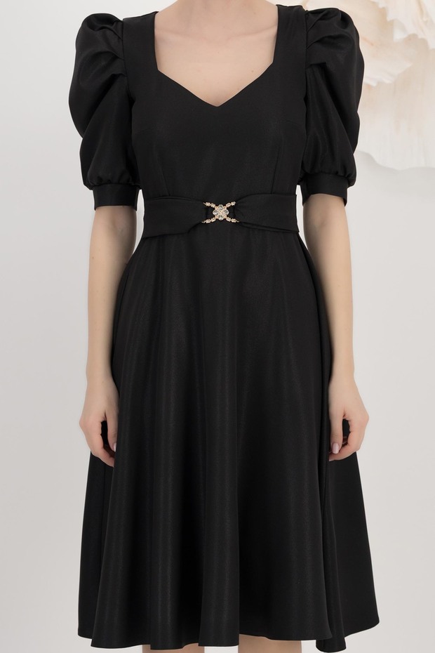 Rochie neagra din stofa elastica midi clos - - 5