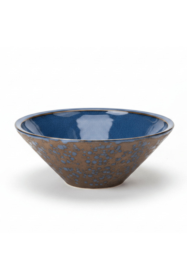 Navy Blue & Brown Round Reactive Glaze Ceramic Serving Bowl 20 cm