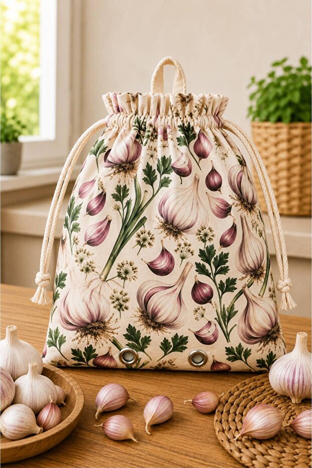 100% Cotton Garlic Pouch with Eyelets for Ventilation 30X35 cm