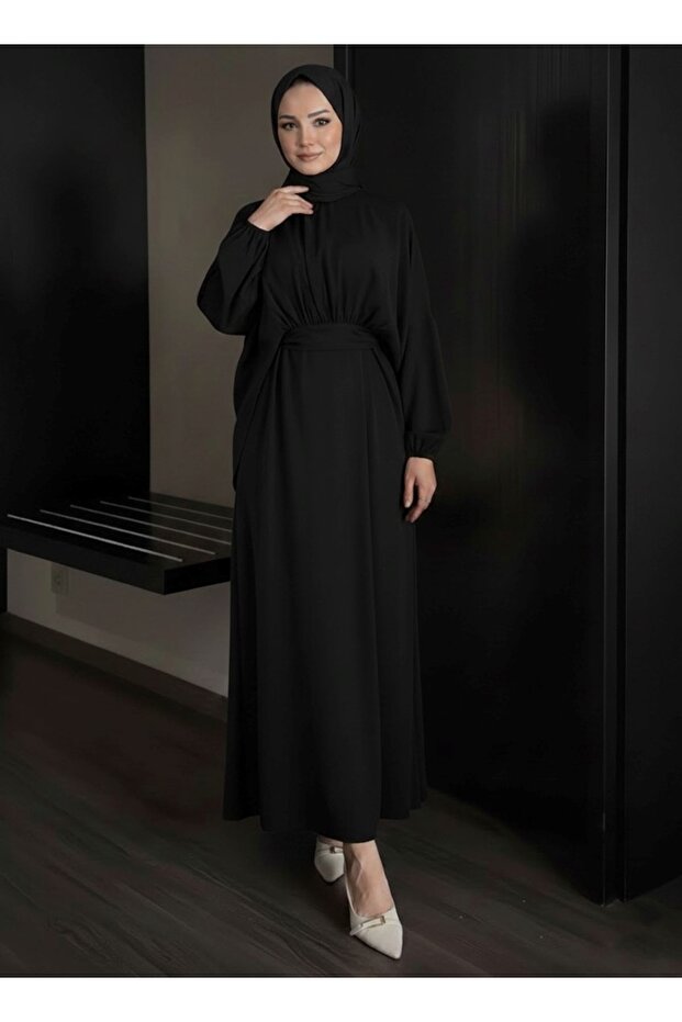 فستان مزدوج برباطات - أسود