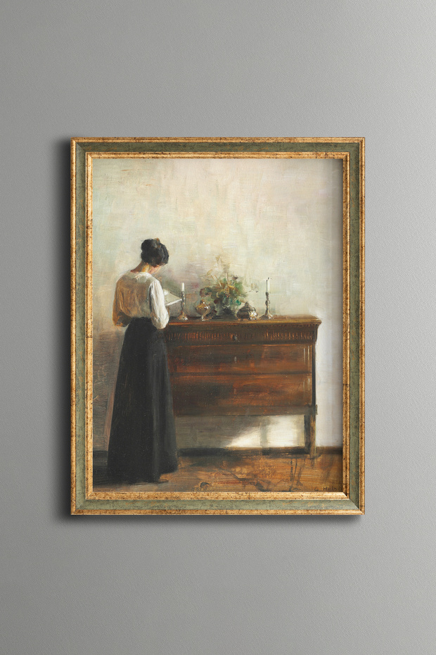 Woman Reading a Book - Vintage Patterned Painting - Fine Model