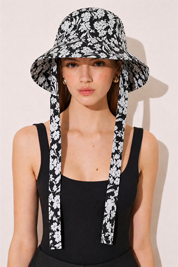 Women's Floral Patterned Tie-Up Bucket Hat – Sun Protection Beach Hat, Fits over a Cap