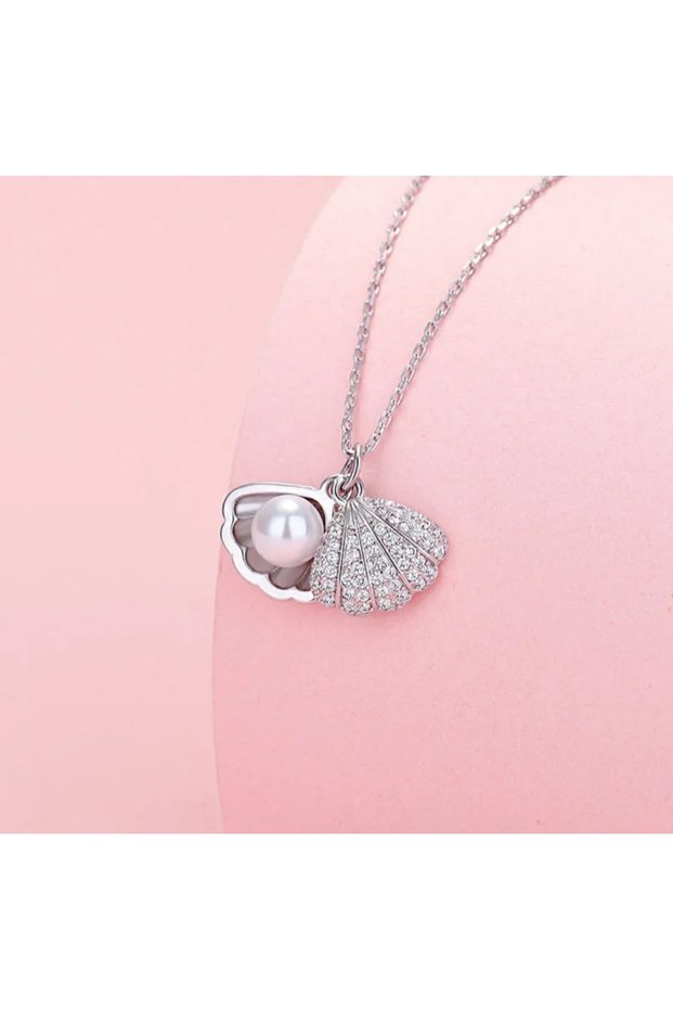 Silver Oyster Steel Necklace with Pearl Detail