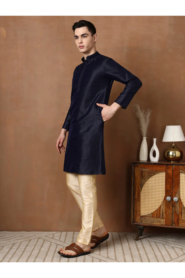 Mens Self Design Jacquard Silk Kurta Set
