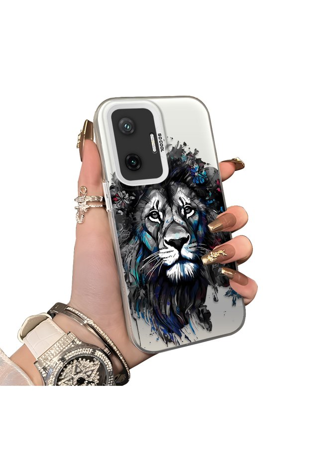 Poco F7 5g Compatible Silicone Edge Hard Back Case Couple Phone Case Lion Pattern