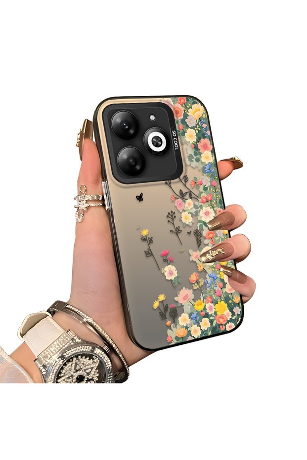 Infinix Smart 8 Compatible Silicone Edge Hard Back Case Couple Phone Case with Floral Pattern