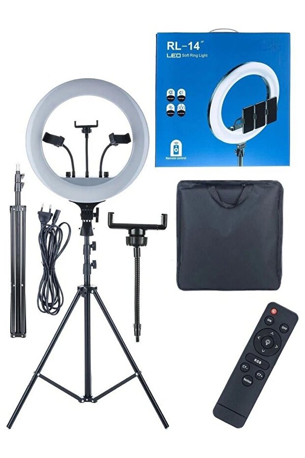 14 Inch Ring Light Tripod Mount with 3 Phone Bracket, LED Soft Ring Light with Remote Control