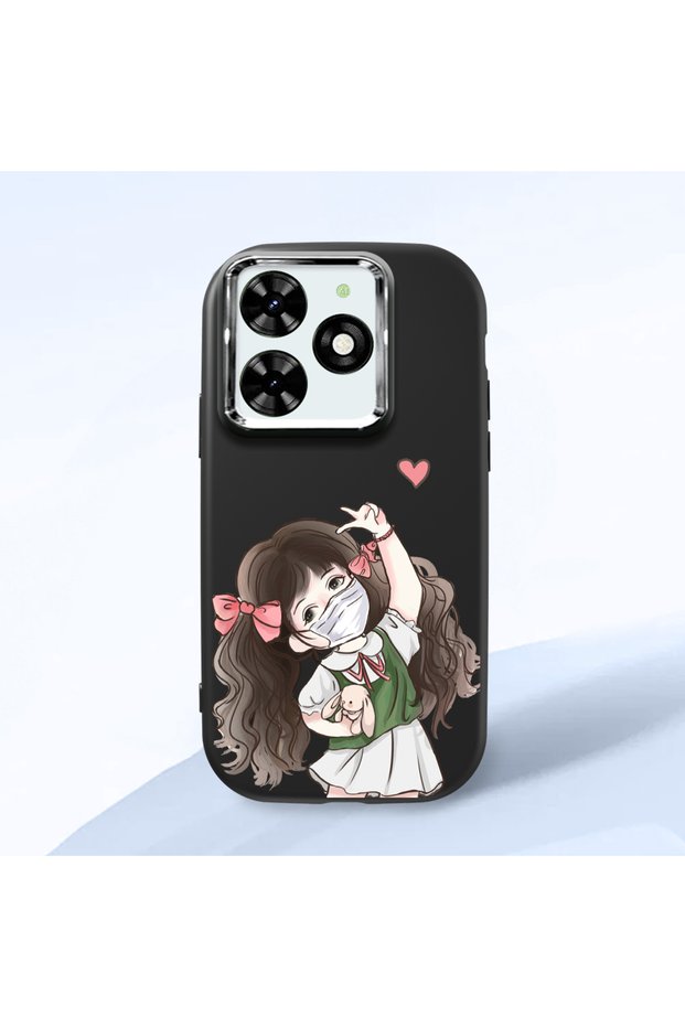 Infinix Smart 8 Compatible Case Camera Protector Black Silicone Couple Phone Case Girl Patterned