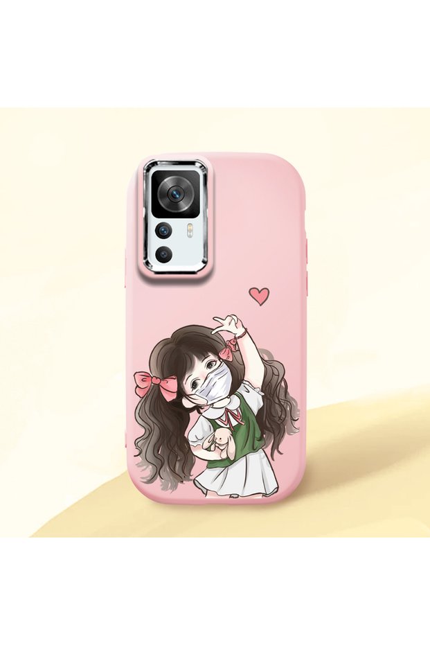Redmi K50 Ultra Compatible Case Camera Protective Pink Silicone Couple Phone Case Girl Patterned