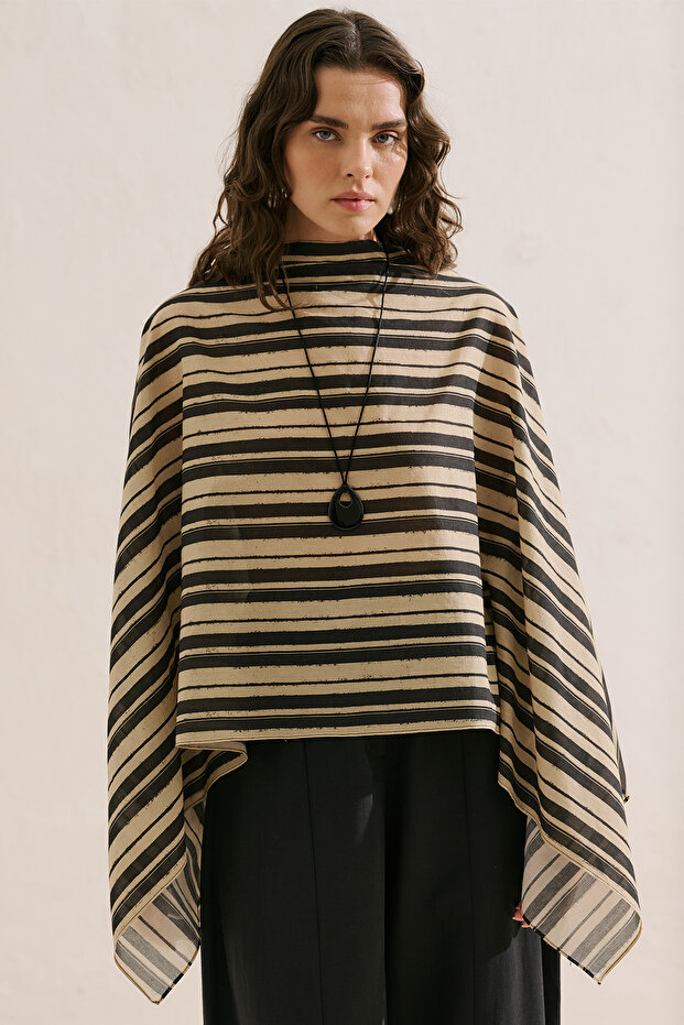 Patterned Cape Blouse with Black Stripes - 6