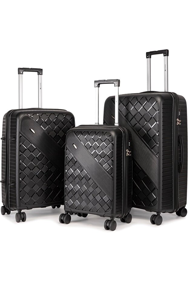 HomeSmart Xplorer Luxury Luggage Set, 3-Piece (PP) Hardshell Suitcases, Durable, Lightweight (Black)