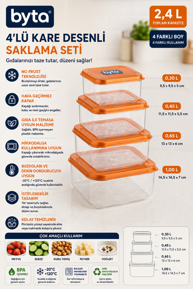 4-Piece Square Food Storage Container Set Total 2.4 L Transparent Plastic Storage Container with Lid Purple Blue Pink Black Orange 1 Piece Mixed Color Sent
