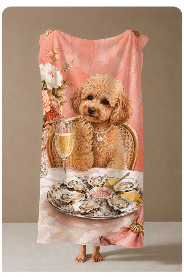 Coffee Color Dog Tableware Patterned 70X150 Beach Towel