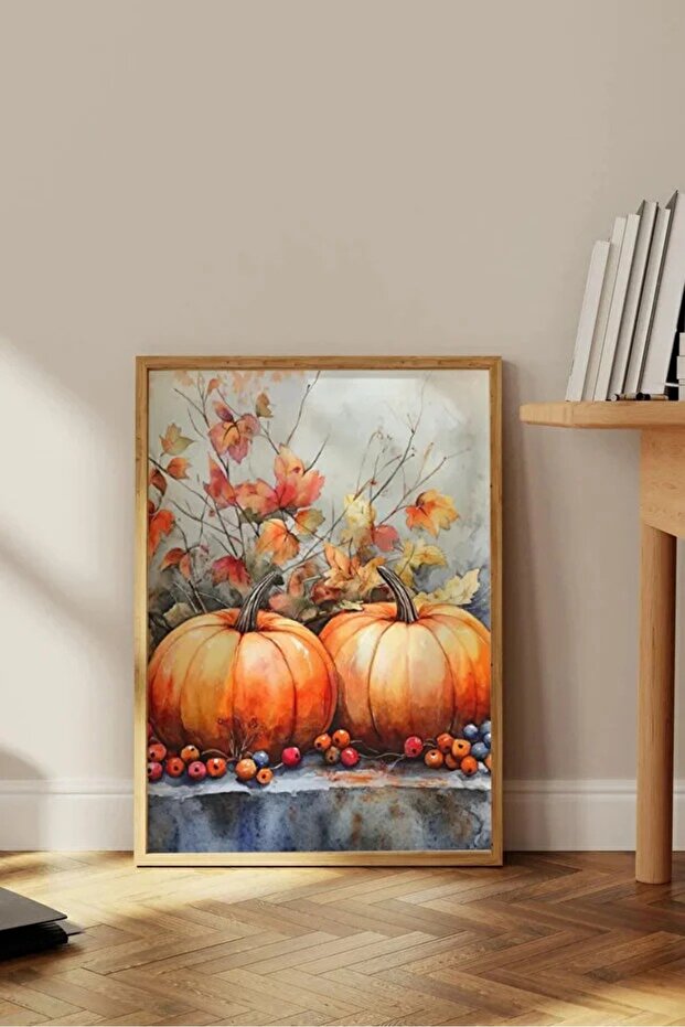 Pumpkin Pair Autumn Shape Decorative Framed Mdf Painting