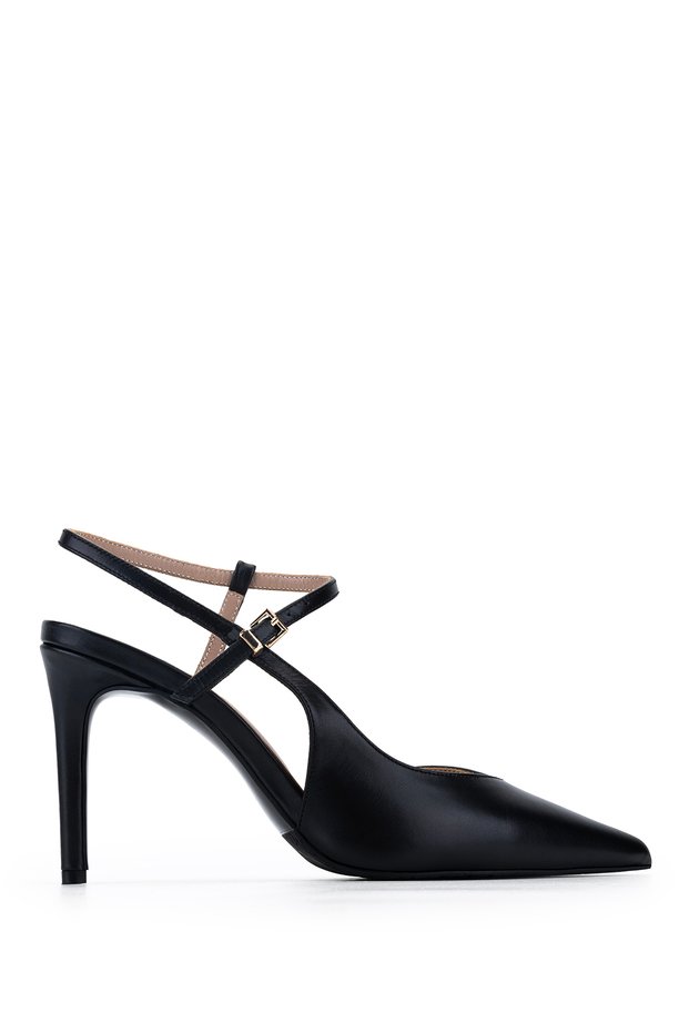 Women's Genuine Leather Black Heeled Shoes