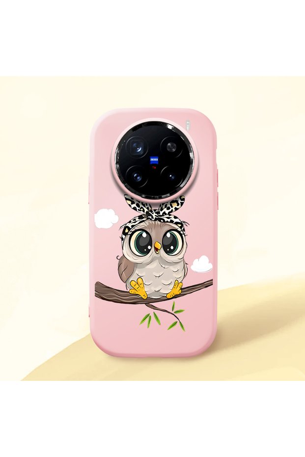 Vivo X200 Pro Compatible Case Camera Protective Pink Silicone Couple Phone Case Owl Patterned