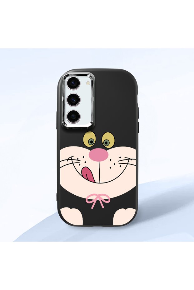 Samsung Galaxy S23 Compatible Case Camera Protector Black Silicone Couple Phone Case Cute Patterned
