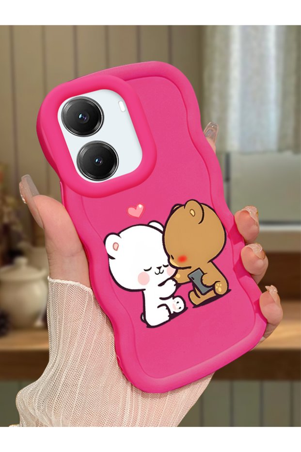 Poco X7 Pro Compatible Case Camera Protector Red Silicone Couple Phone Case Cute Pattern