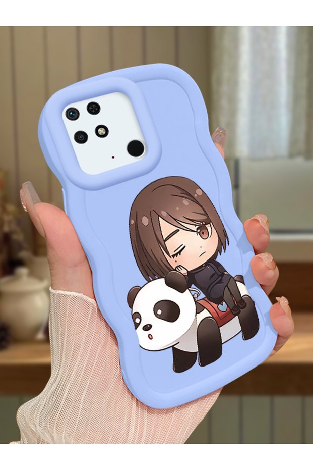 Redmi 10C Compatible Case Camera Protector Blue Silicone Couple Phone Case Panda Pattern