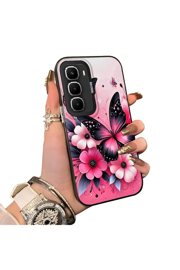 Infinix Hot 60 Pro+ Compatible Silicone Edge Hard Back Case Couple Phone Case Butterfly Pattern
