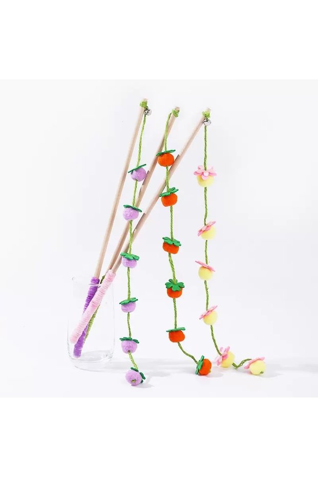 3pcs Interactive Colorful Ribbon Cat Toy Funny Fruit Cats Stick Satin Teasing Cat Toys Kitten Playin