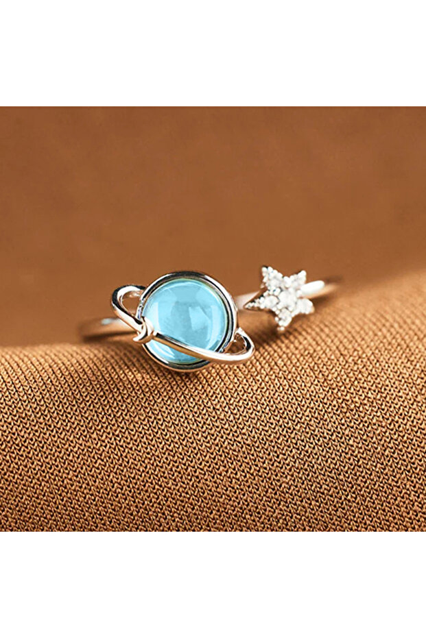 resizable T0451 Huitan Blue Planet and Silver Color Star Rings for Women Uniquely Designed Creative