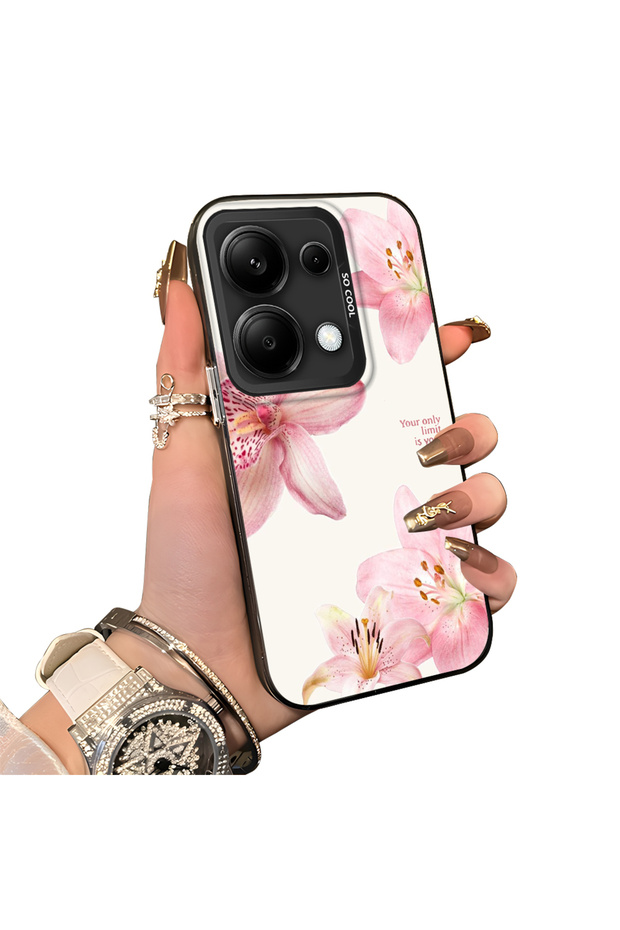 Redmi Note 13 Pro 4g Compatible Silicone Edge Hard Back Case Couple Phone Case with Floral Pattern