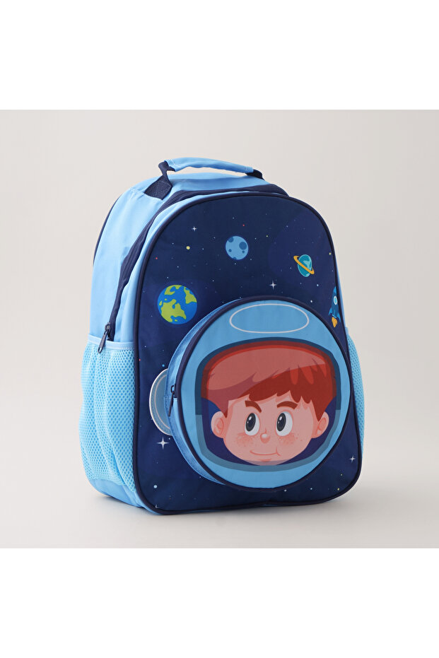 space polyester small school backpack with pencil case, blue 12" - 2