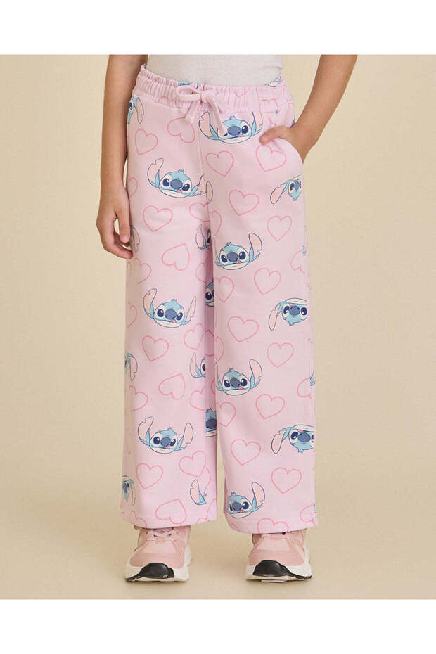 Girls Lilac Stitch All-Over Print Wide Leg Track Pants