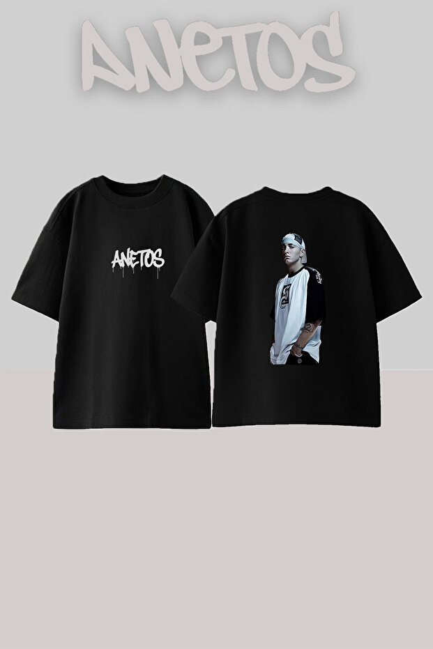 Eminem_77 Design Printed Oversize Black T-Shirt
