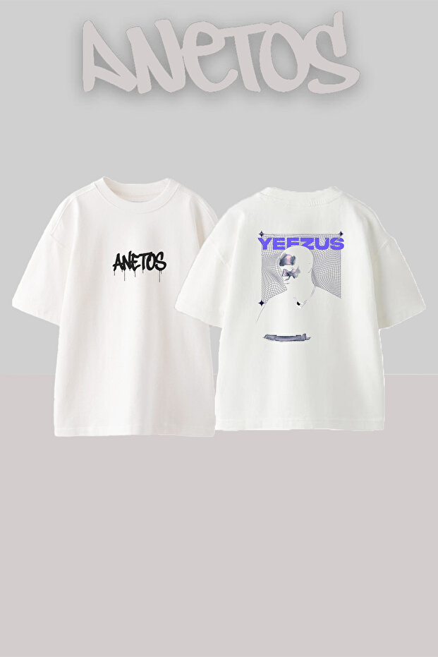 تي شيرت أبيض كبير الحجم مطبوع بتصميم Kanye Yeezus_2