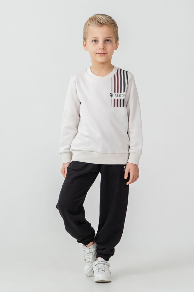Boy's Printed White Long Sleeve Tracksuit Set Us2613-C-V2