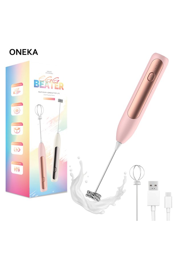 Pink Milk Frother Wand Coffee Frother Handheld Foam Maker Rechargeable Egg Whisk Drink Mixer For Lat