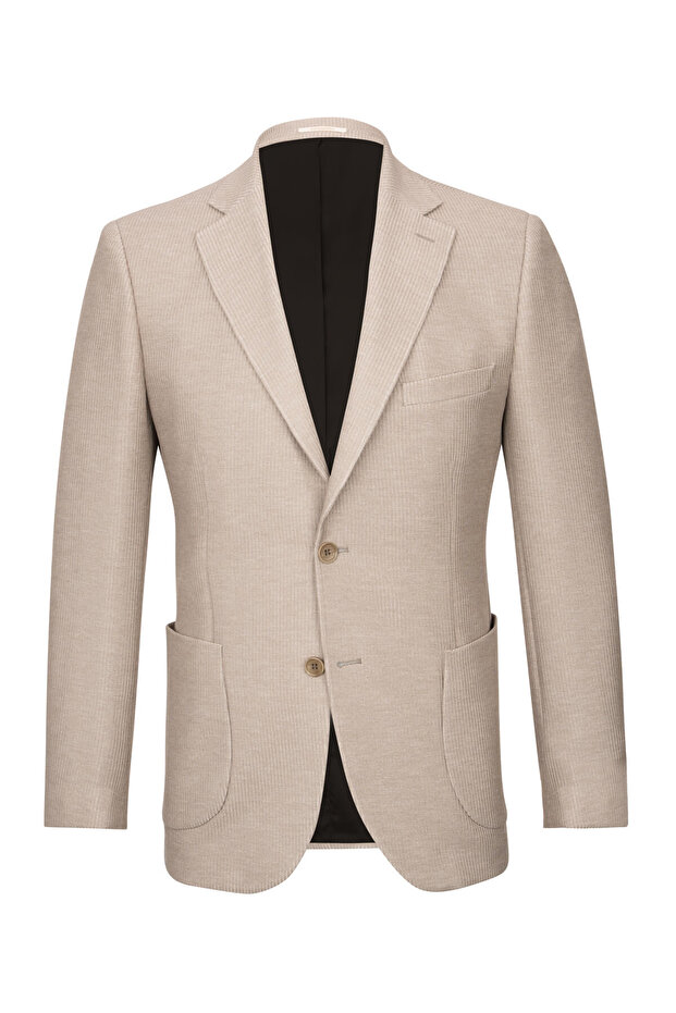 Beige Slim Fit Mono Collar Classic Jacket