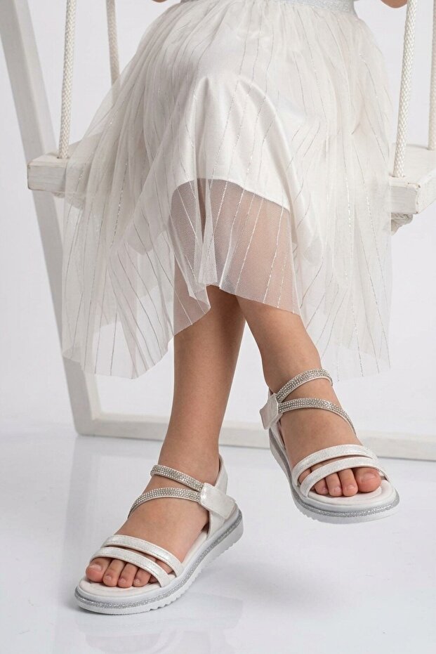 White Velcro Girls' Flat Sandals