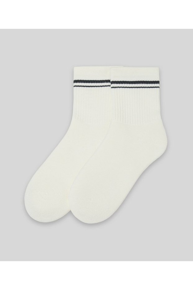 Striped Unicolor Half Towel Socks 2-Pack