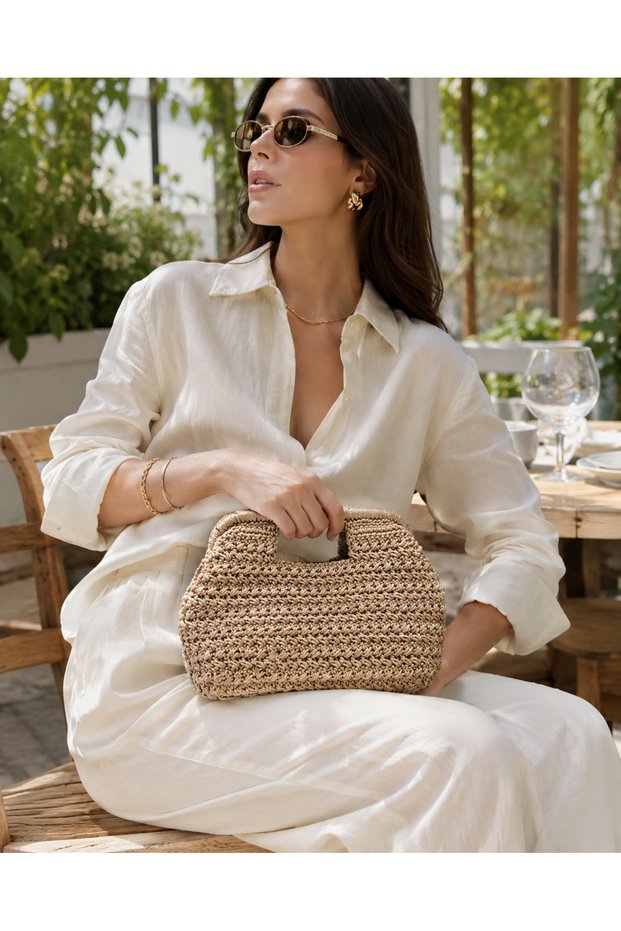 Women's Knitted Handbag Natural Textured Summer Straw Look Stylish Daily Bag