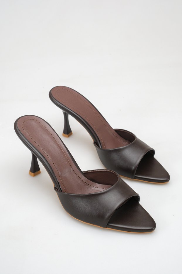 Brown Women's Pointed Toe High Heeled Stylish Slippers Jesica