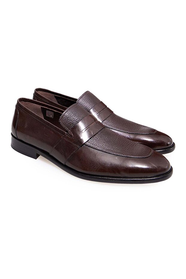 Brown Laceless Genuine Leather Men's Shoes