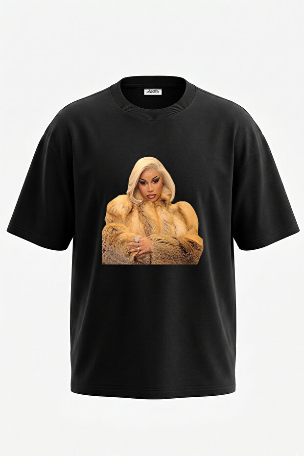 Cardi B_1 Design Printed Unisex Oversize Black Tshirt