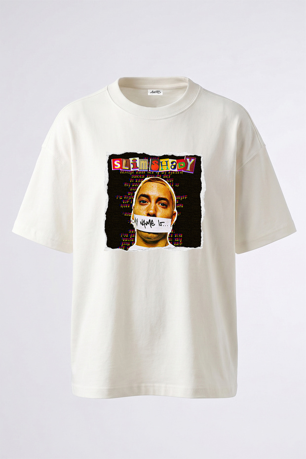 Slim Shady_6 Design Printed Unisex Oversize White Tshirt