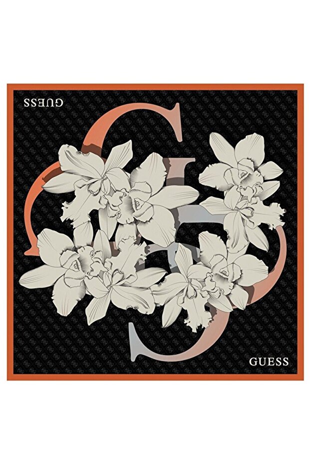 Floral Patterned Black Twill Silk 90X90 Scarf
